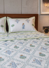Floral Printed Bedding Set - 1 King Bedsheet, 1 Jaipuri Razai/Quilt, 2 Pillow Covers