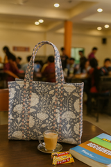 Handblock Printed Quilted Tote Bag without zip/button 17x18x 6 inches