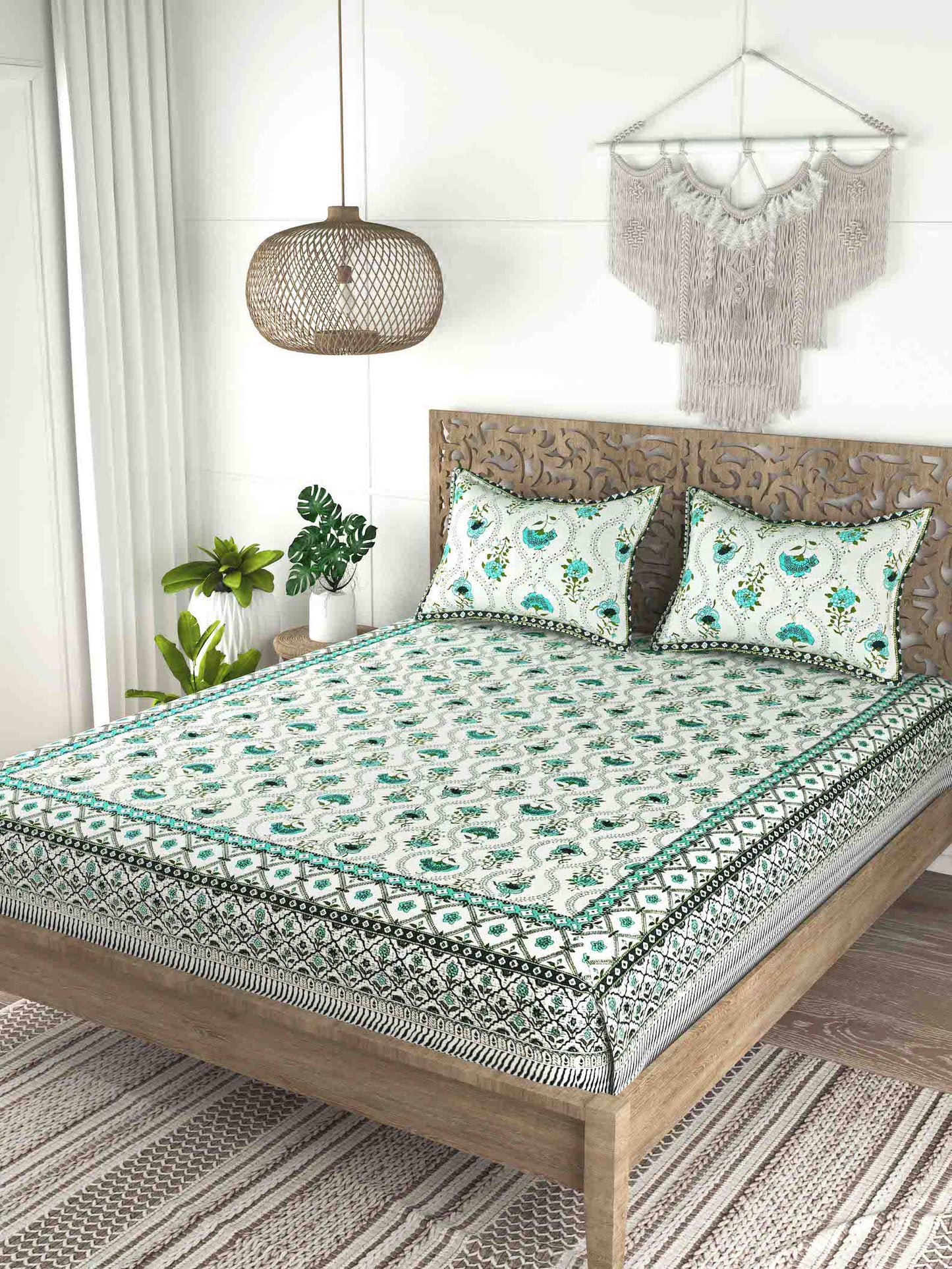 Cotton Double King Bedsheet with 2 Pillow Covers