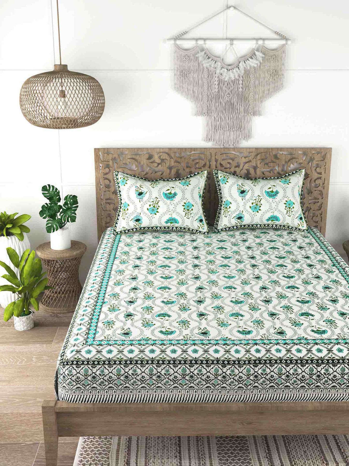 Cotton Double King Bedsheet with 2 Pillow Covers