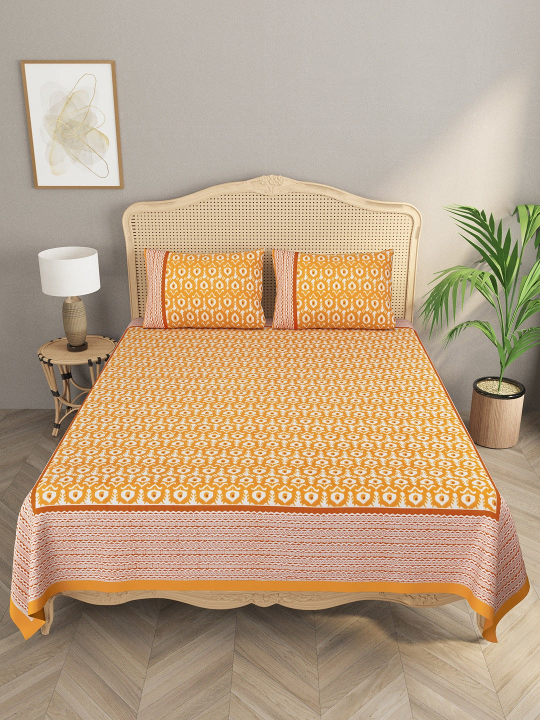 Ikat Print Double King Bedsheet with 2 Pillow Covers