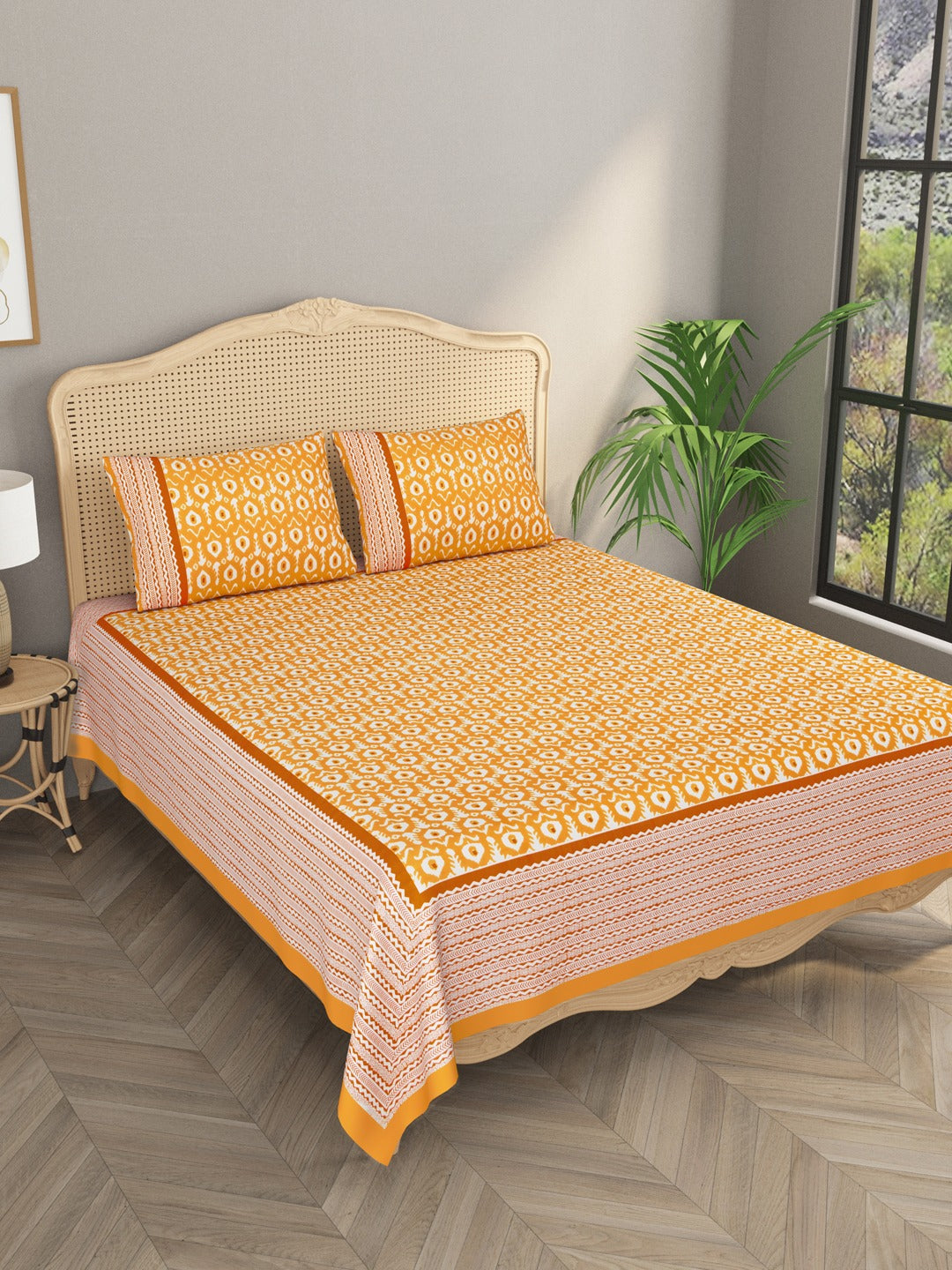 Ikat Print Double King Bedsheet with 2 Pillow Covers