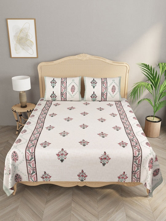 Handblock printed Slub Cotton Bedcover - Double King with 2 Pillow Covers
