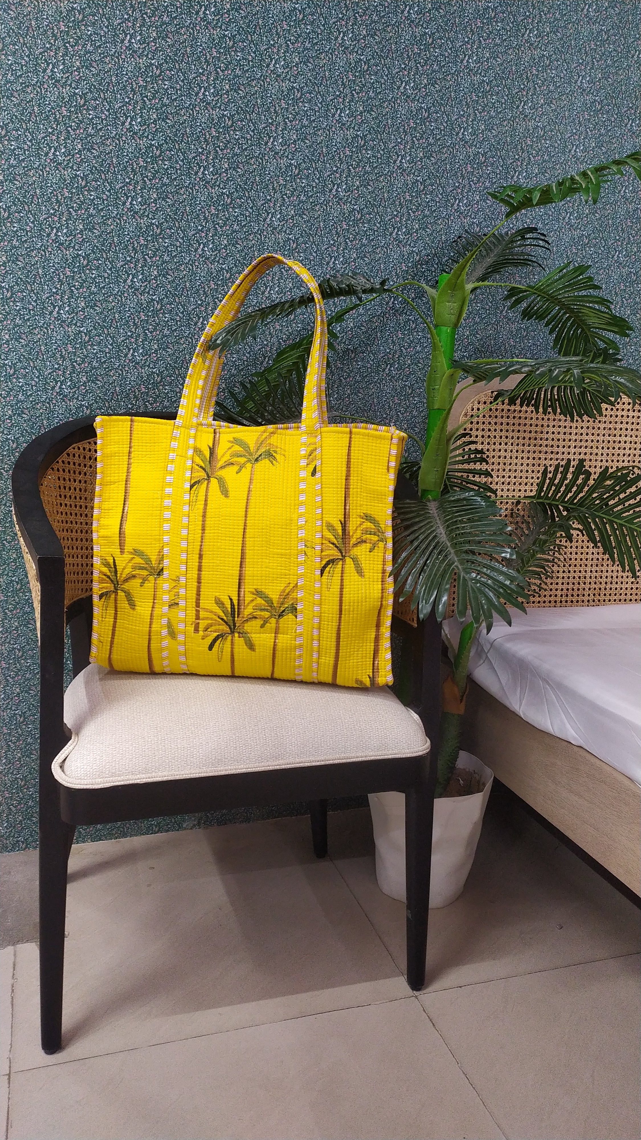 Handblock Printed Quilted Tote Bag without zip/button 17x18x 6 inches