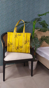 Handblock Printed Quilted Tote Bag without zip/button 17x18x 6 inches
