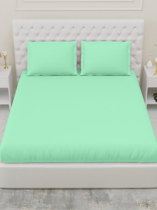 Fitted Bedsheets with elastic and 2 Pillow Covers - Sea Green