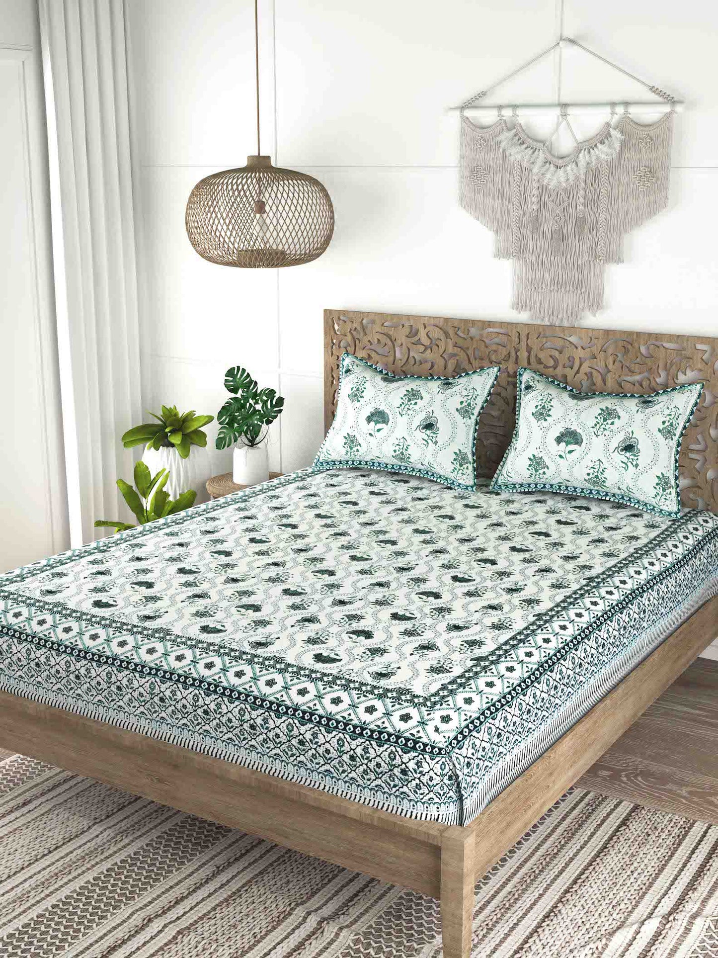 Cotton Double King Bedsheet with 2 Pillow Covers