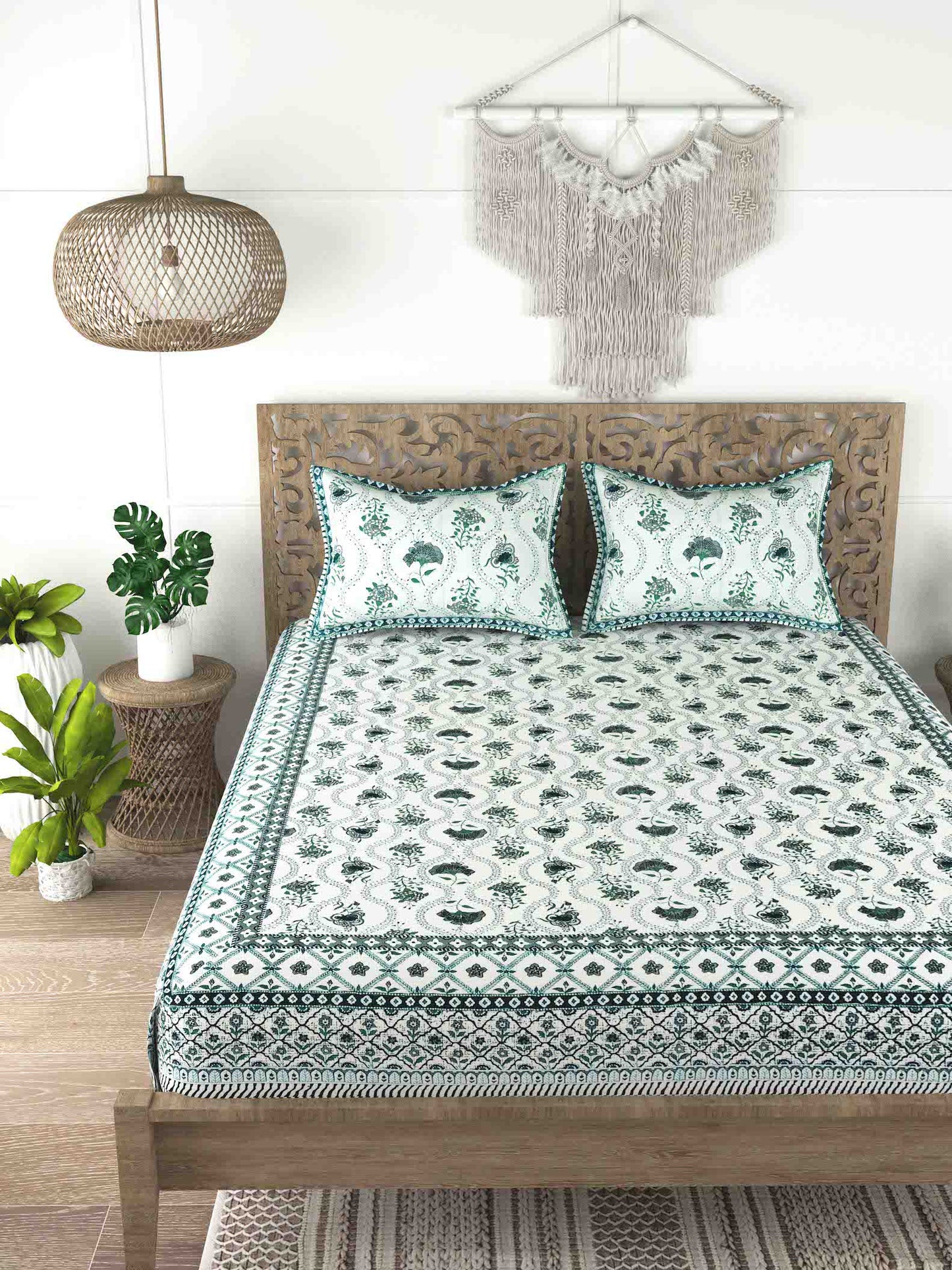 Cotton Double King Bedsheet with 2 Pillow Covers