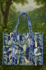 Handblock Printed Quilted Tote Bag without zip/button 17x18x 6 inches