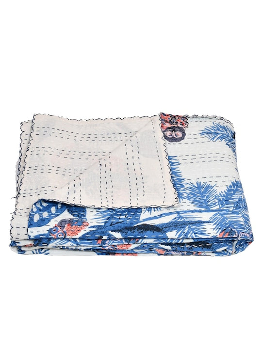 Handblock printed Kantha Bedcover-06