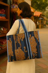Handblock Printed Quilted Tote Bag without zip/button 17x18x 6 inches
