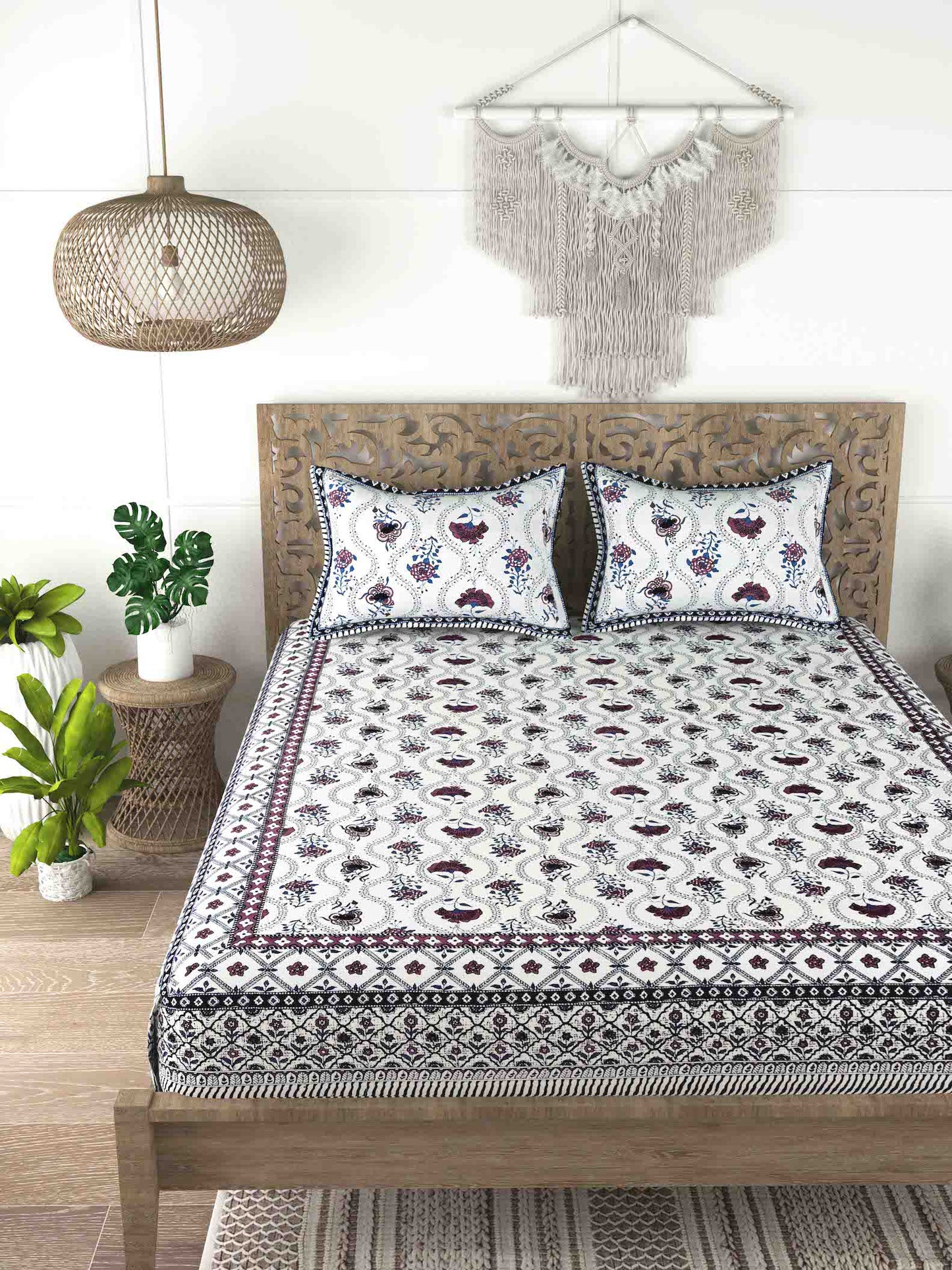 Cotton Double King Bedsheet with 2 Pillow Covers