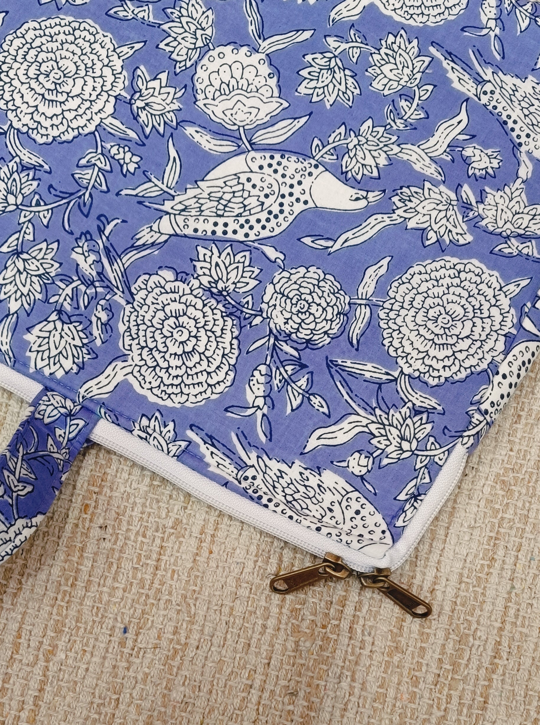 Laptop Bag with Handle -100% Cotton with handblock print and cushion support - 13-15 inches