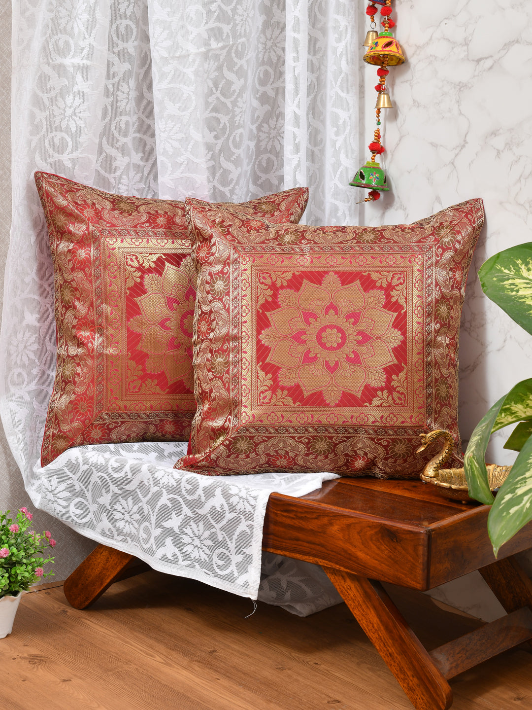 Set of 2 Banarasi Zari Cushion Cover - 16X16 Inches11100815
