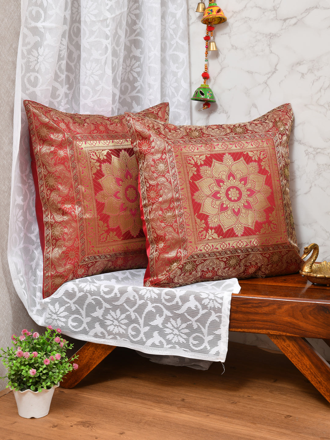 Set of 2 Banarasi Zari Cushion Cover - 16X16 Inches11100815