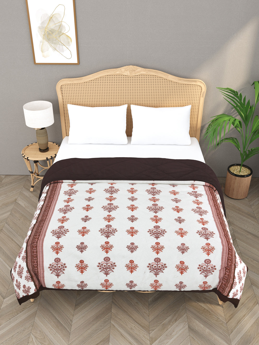 Floral Print Double Bed Cotton Reversible Comforter