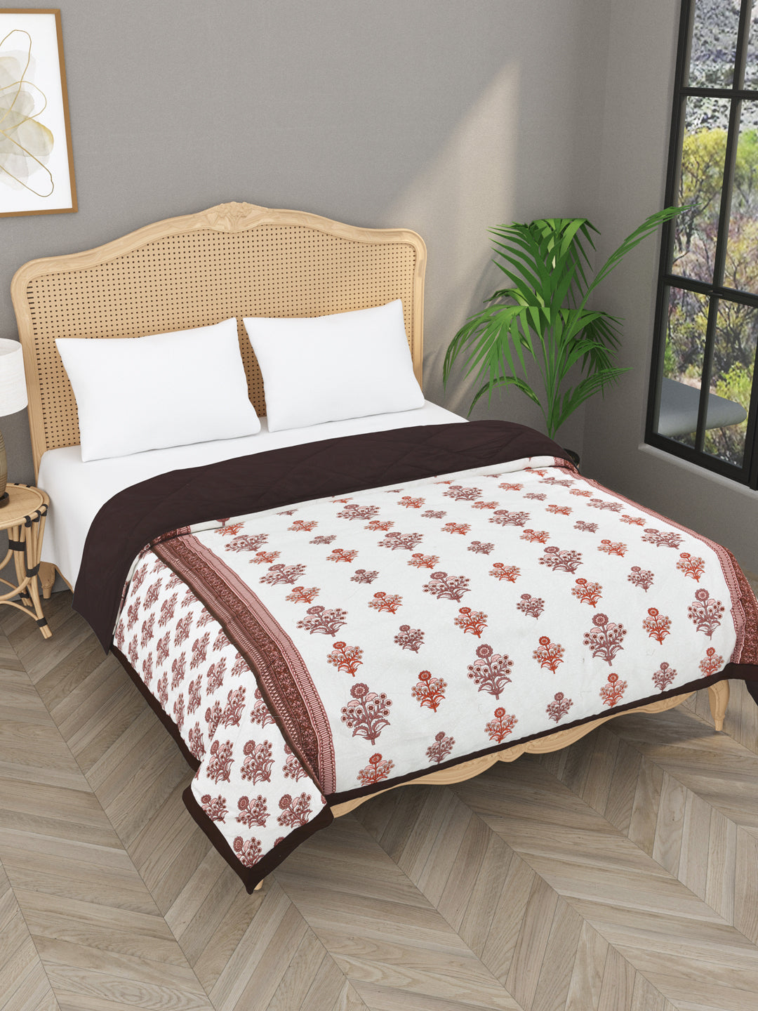 Floral Print Double Bed Cotton Reversible Comforter