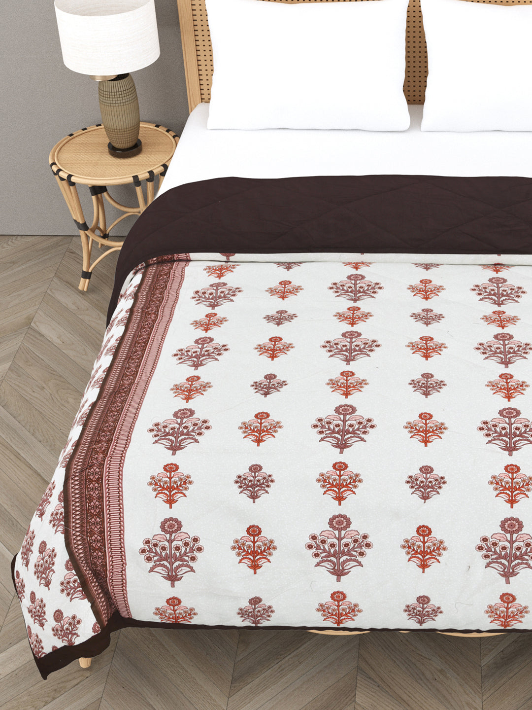 Floral Print Double Bed Cotton Reversible Comforter