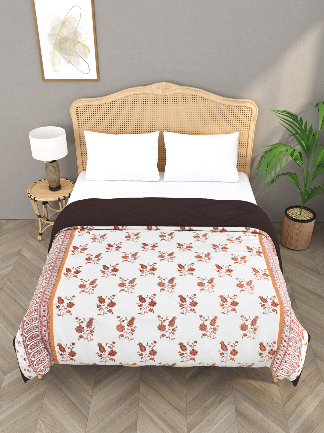 Floral Print Double Bed Cotton Reversible Comforter