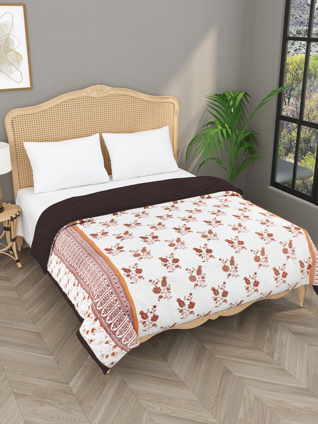 Floral Print Double Bed Cotton Reversible Comforter