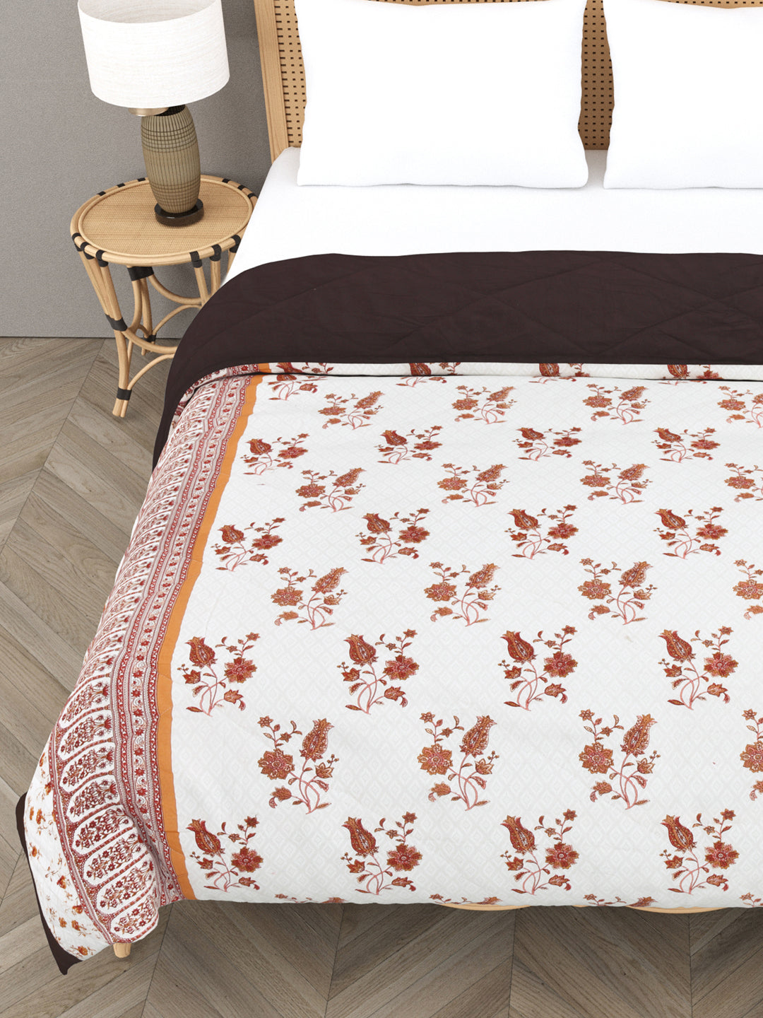 Floral Print Double Bed Cotton Reversible Comforter