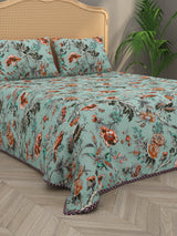 Quilted Floral Printed Reversible Bedcover with 2 Pillow Covers