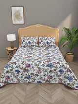 Quilted Floral Printed Reversible Bedcover with 2 Pillow Covers