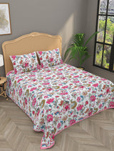 Quilted Floral Printed Reversible Bedcover with 2 Pillow Covers
