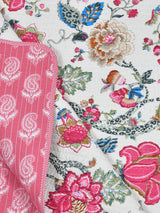 Quilted Floral Printed Reversible Bedcover with 2 Pillow Covers