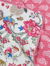 Quilted Floral Printed Reversible Bedcover with 2 Pillow Covers