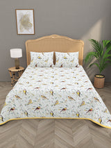 Quilted Floral Printed Reversible Bedcover with 2 Pillow Covers