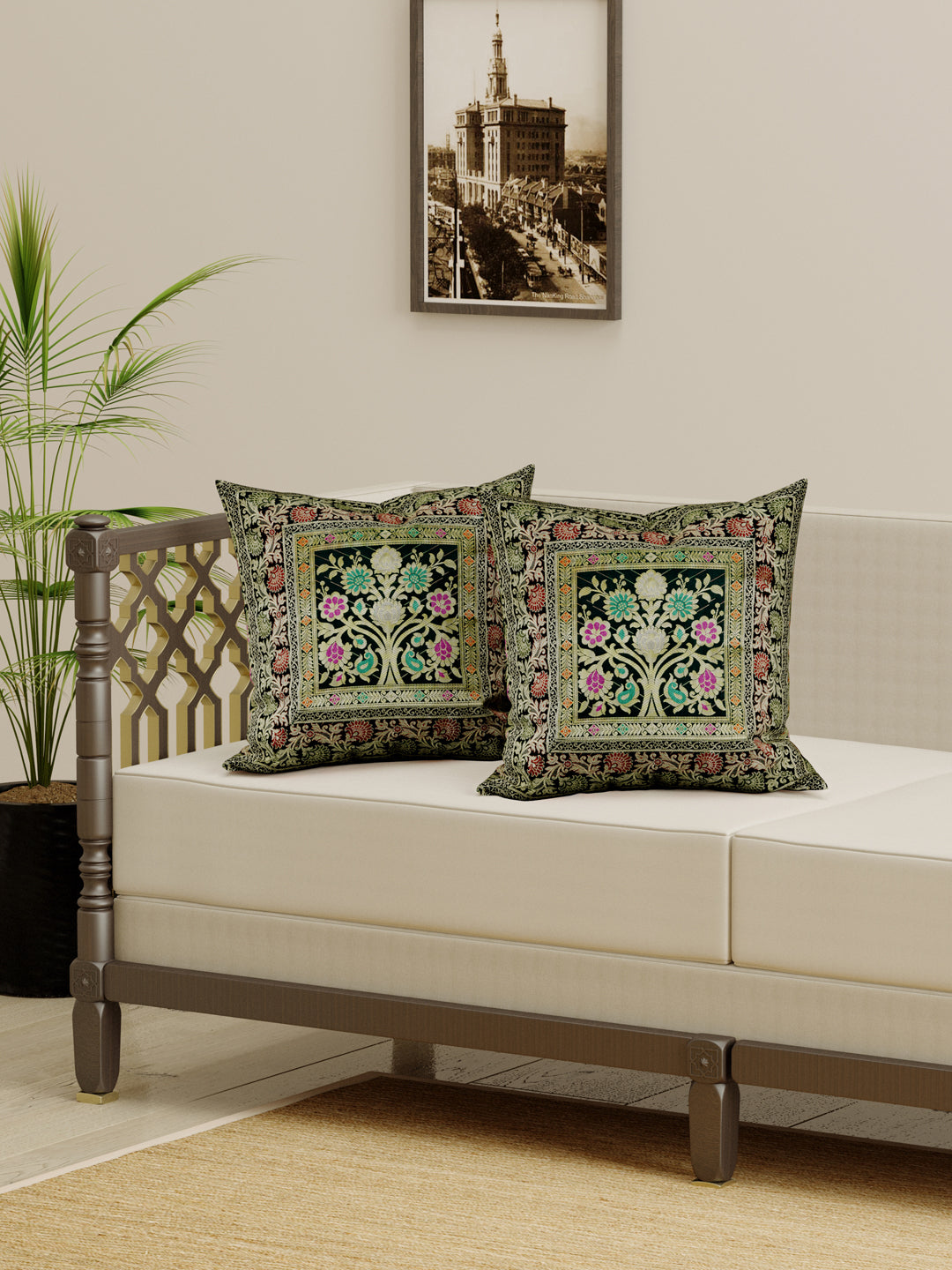 Set of 2 Banarasi Cushion Cover - 16 Inches