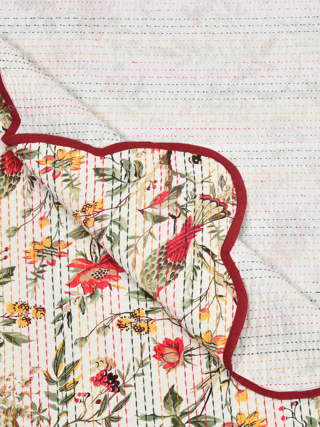 Handblock printed Kantha Bedcover
