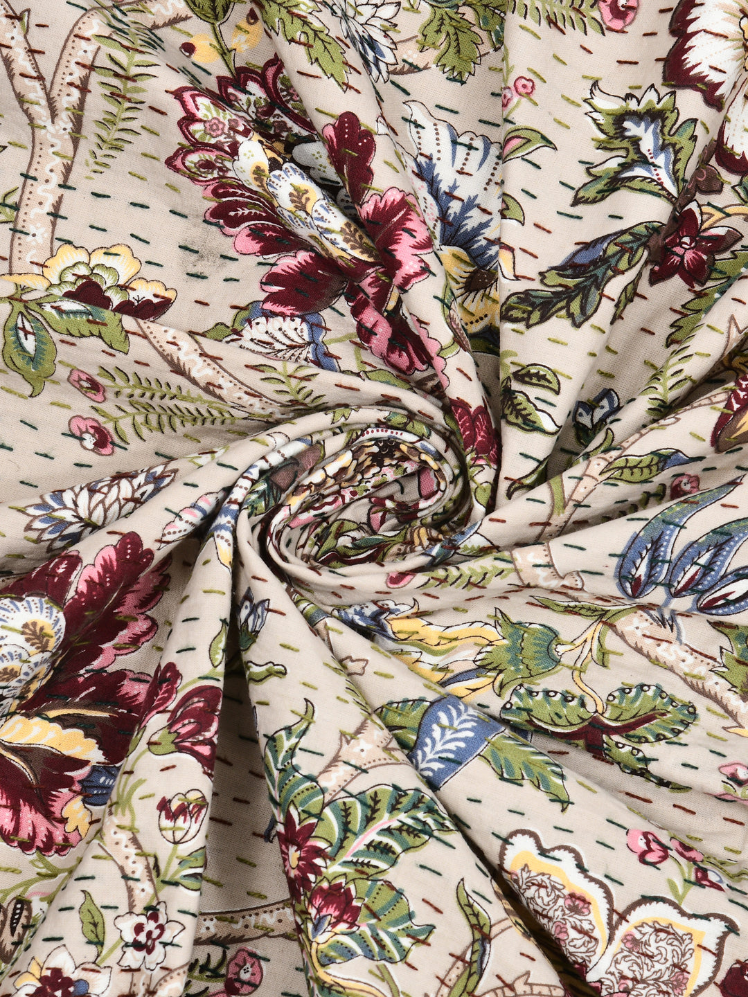 Handblock printed Kantha Bedcover