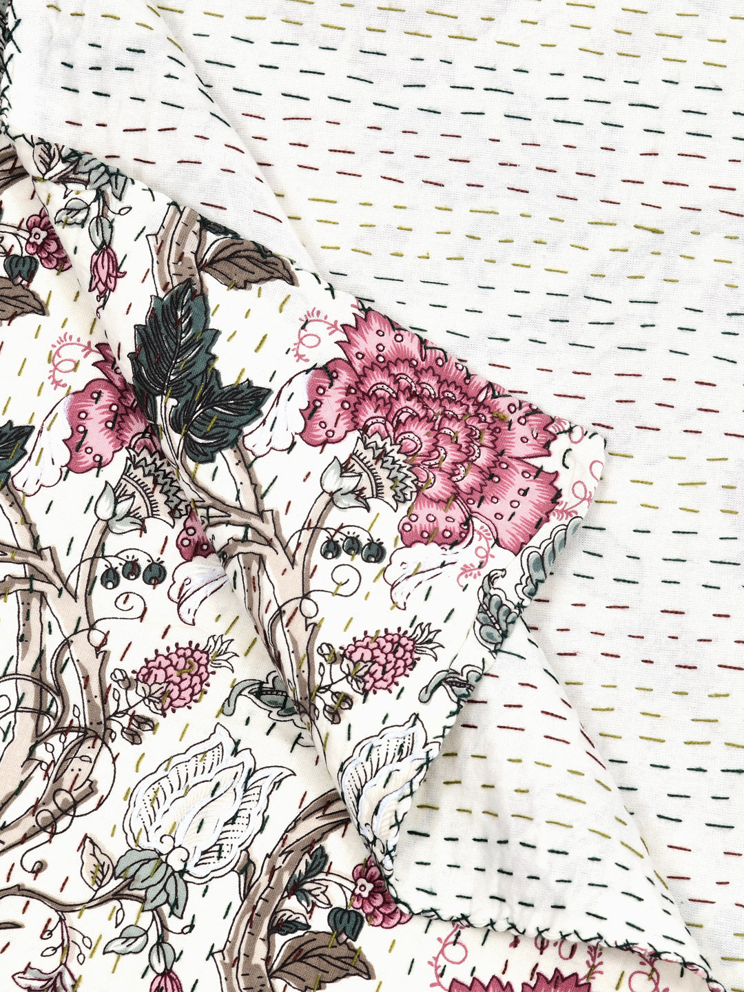 Handblock printed Kantha Bedcover