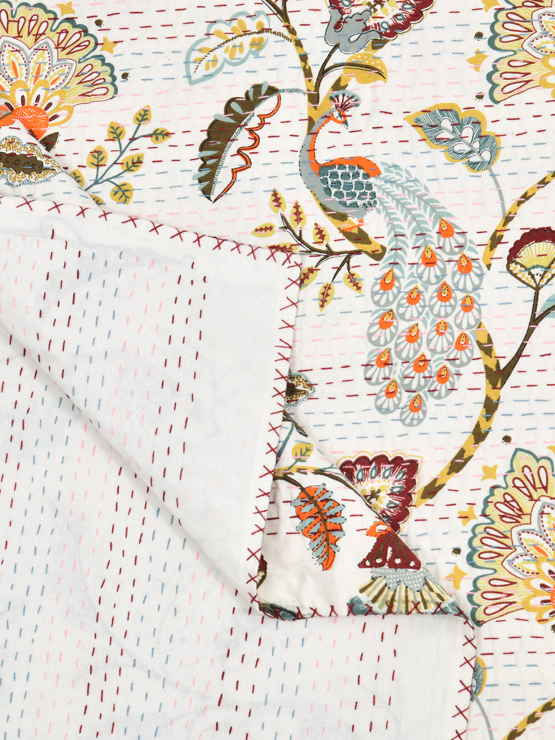 Handblock printed Kantha Bedcover