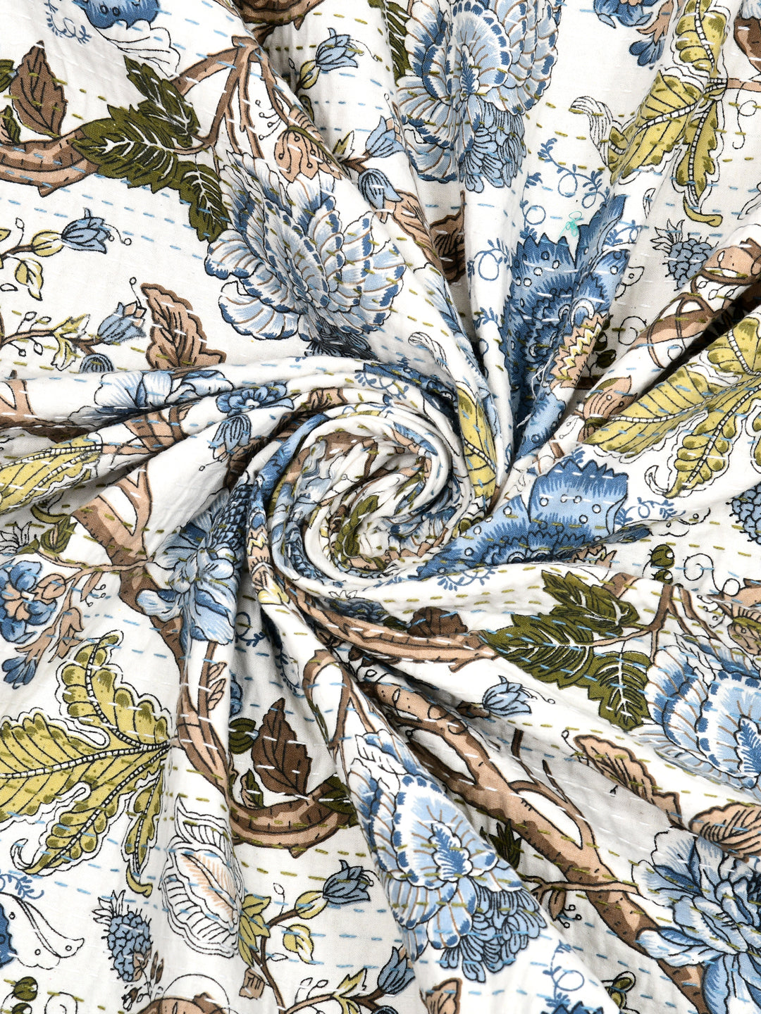 Handblock printed Kantha Bedcover