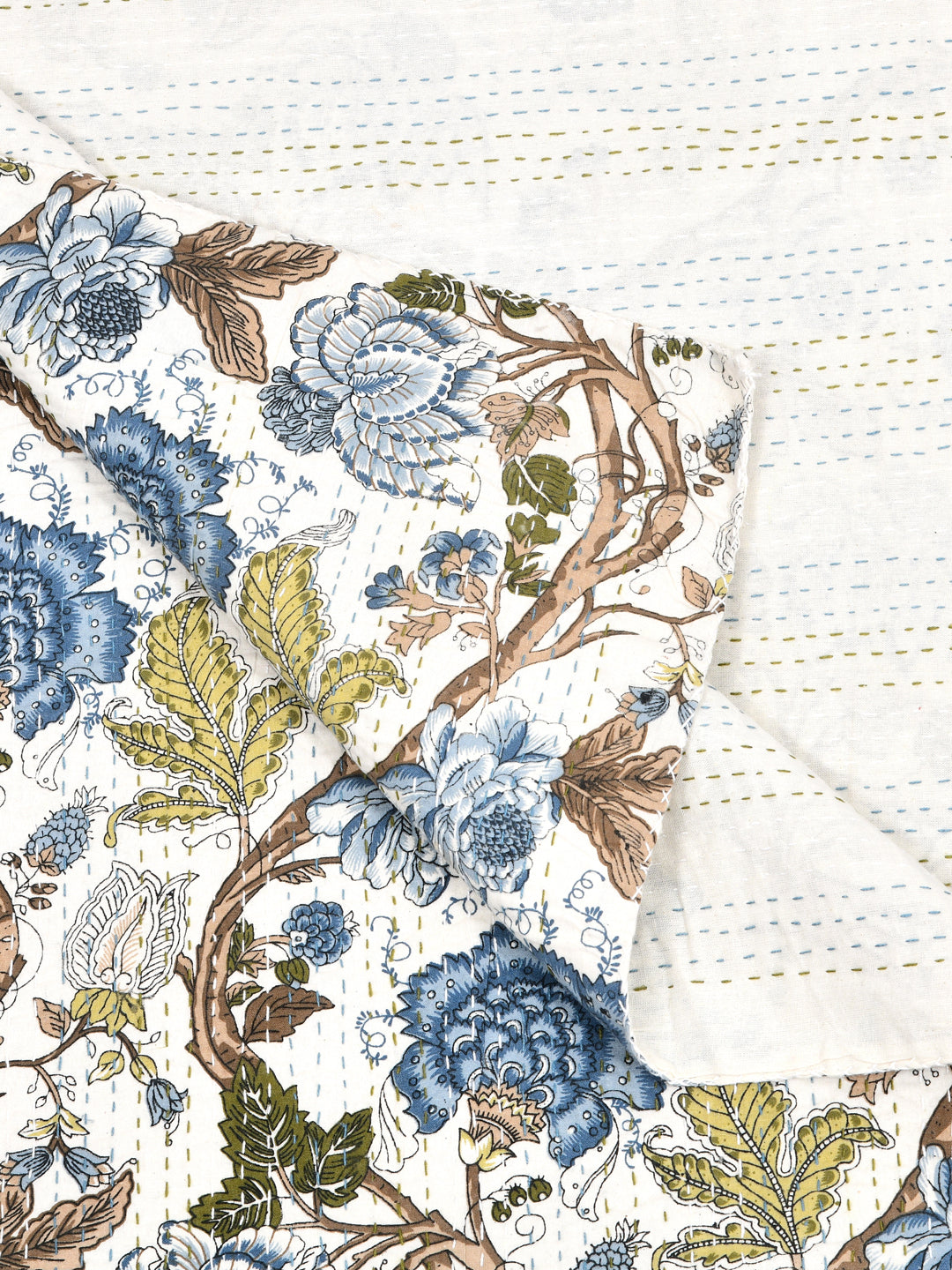 Handblock printed Kantha Bedcover