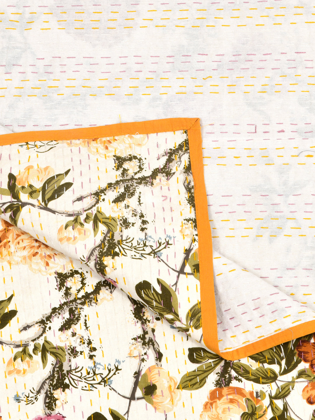 Handblock printed Kantha Bedcover