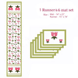 Diwali Gift Box with Handblock Printed Canvas Cotton Table Runner & Set Of 6 Mats, 2 laddoo candles