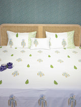 Extra Soft Percale Cotton Super King Handblock Print Bedsheet with 2 Pillow Covers + 1 Sham Pillow Cover