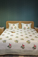Handblock Printed Reversible Paani Jaal Quilted Bedcover with 2 Pillow Covers