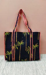 Handblock Printed Quilted Tote Bag without zip/button 17x18x 6 inches