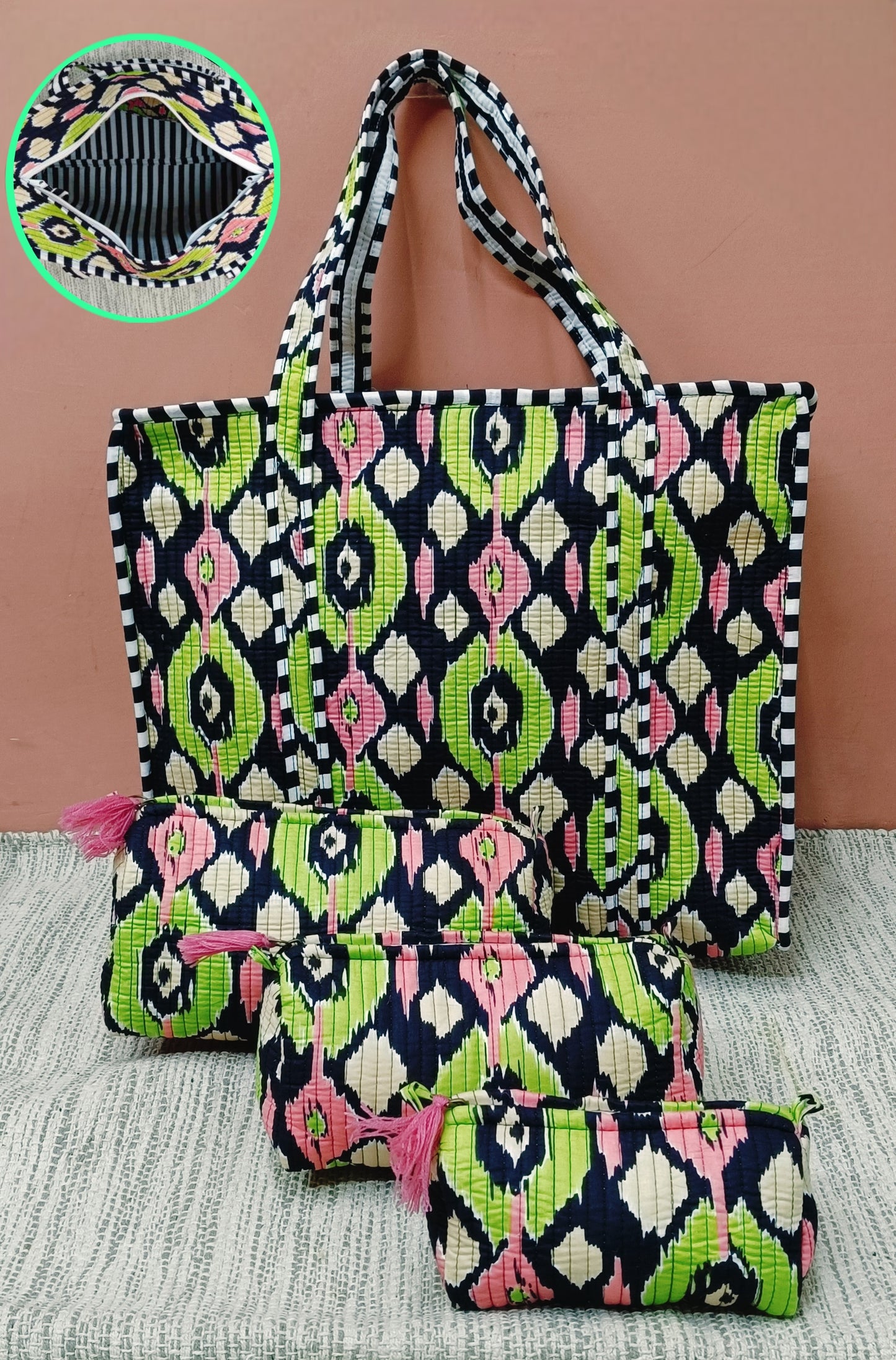 Cotton Tote Bag with Zip & Pouch Combo