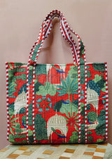 Handblock Printed Quilted Tote Bag without zip/button 17x18x 6 inches