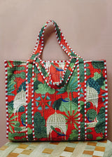 Handblock Printed Quilted Tote Bag without zip/button 17x18x 6 inches