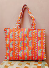 Handblock Printed Quilted Tote Bag without zip/button 17x18x 6 inches