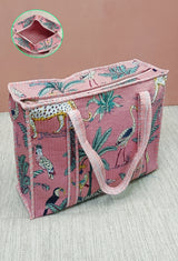 Handblock Printed Quilted Tote Bag with concealed zip ( 17x18x 6 inches)