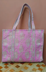 Handblock Printed Quilted Tote Bag without zip/button 17x18x 6 inches