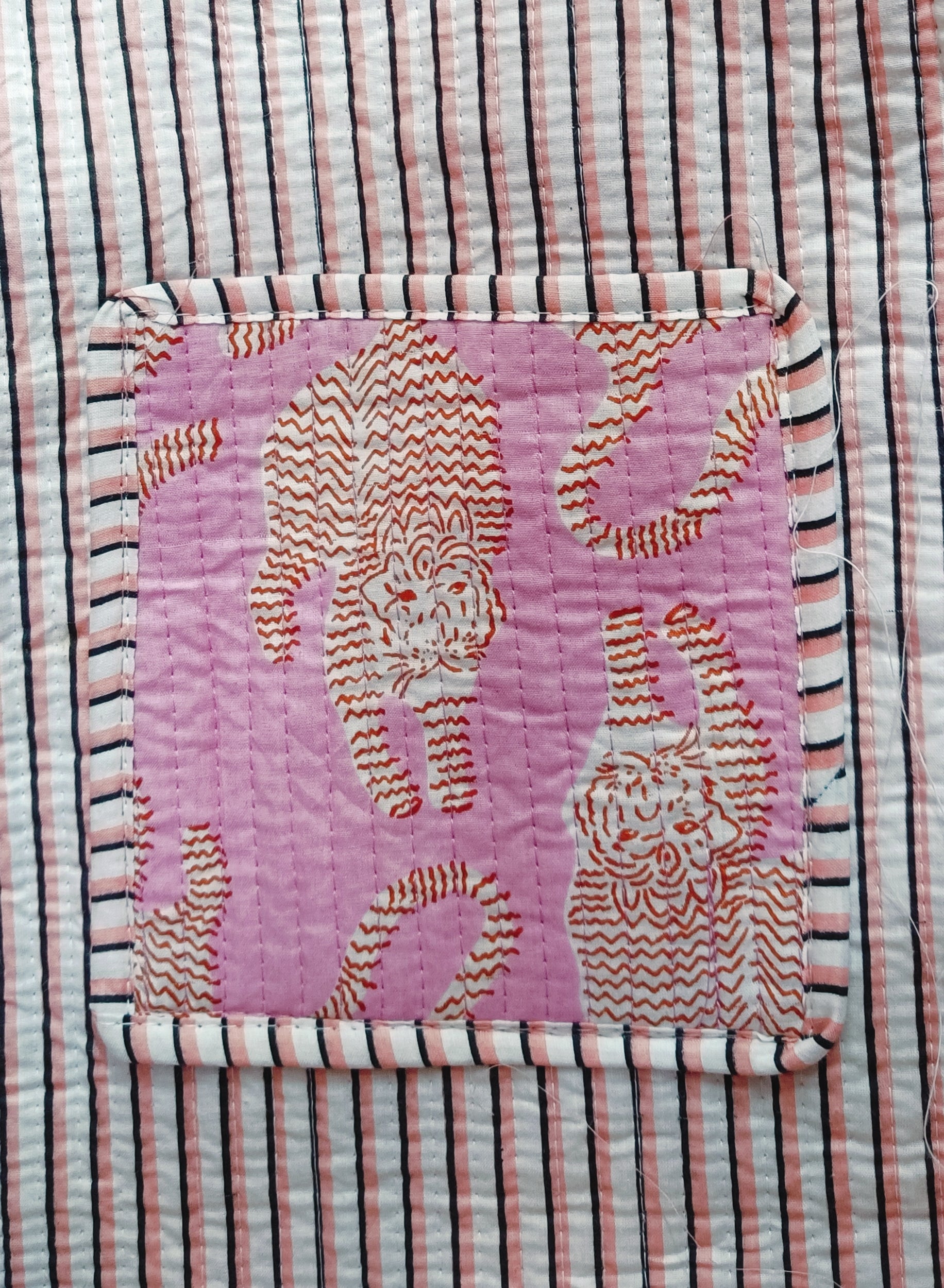 Handblock Printed Quilted Tote Bag without zip/button 17x18x 6 inches